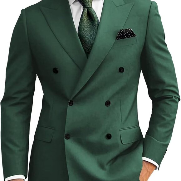 Stylish Men's Slim Fit Double Breasted Suit in Forest Green - Wedding Ready - Picture 1 of 9